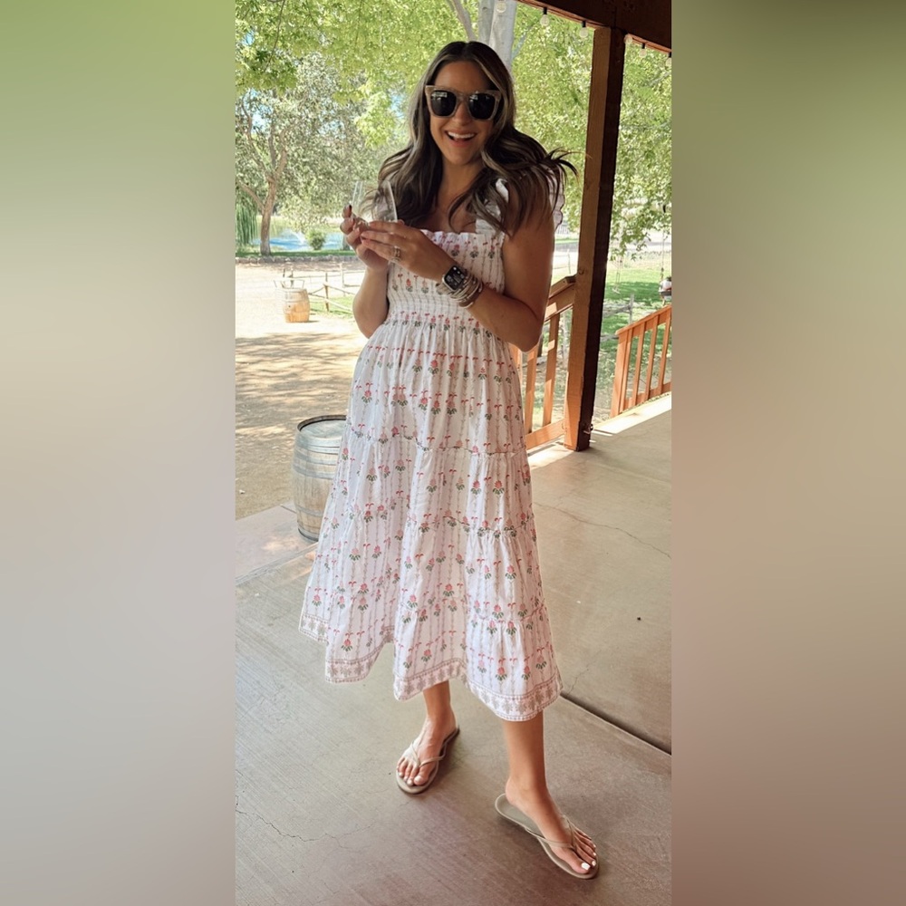 Hill House White and Pink Floral Maxi Dress